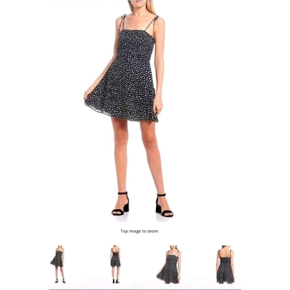 Gianni Bini Black White Ditsy Polka Dot Mini Dress S Cami Tie Strap Boho Juniors
